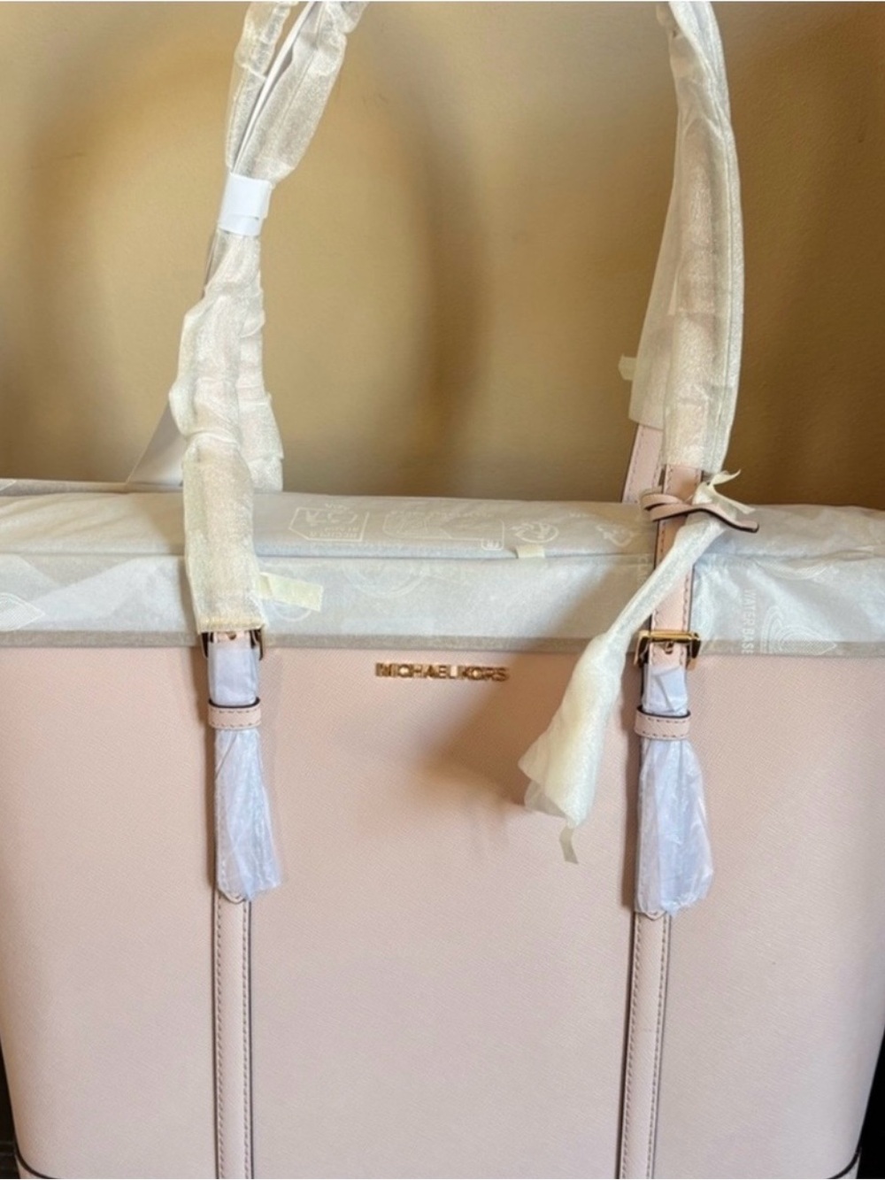 Michael Kors Blush Pink Leather Tote with Gold-Tone Logo